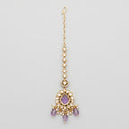 Sia Amethyst Tikka gold maang tikka with purple teardrop center and pearl dangles