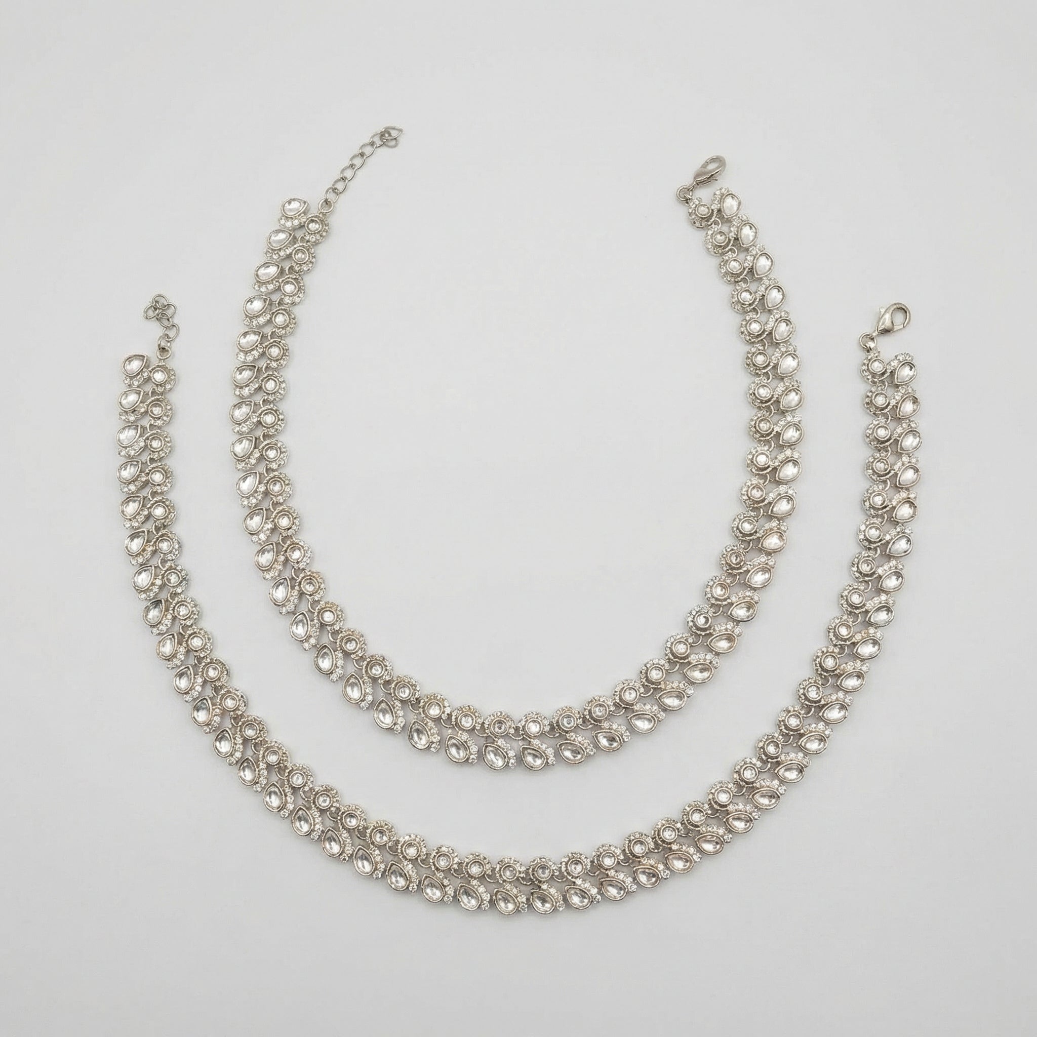 Divya Crystal Anklet pair of silver-tone double-row kundan payals