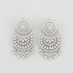 Chand Dazzle Earrings rhodium chandbali with crystal pear drops