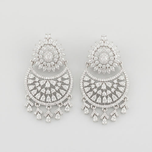 Chand Dazzle Earrings rhodium chandbali with crystal pear drops
