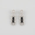 Aira Onyx Earrings silver Art Deco drops with black onyx bars and clear crystal pavé on gray background