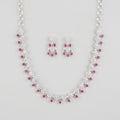 Gulab Droplet Necklace Set silver bib with pink teardrop stones and matching earrings
