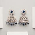 Neelam Jhumka Earrings rhodium jhumkas with blue pear fringe