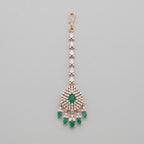 Panna Tikka rose-gold maang tikka with emerald green teardrop center