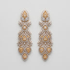 Regal Gold Earrings two-tone silver and gold chandelier drops with champagne pear stones