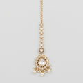 Noor Pearl Tikka gold polki maang tikka with crystal teardrop and pearl drops
