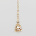 Noor Pearl Tikka gold polki maang tikka with crystal teardrop and pearl drops
