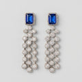 Neelam Drop Earrings rhodium blue top chandelier with crystal strands