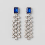 Neelam Drop Earrings rhodium blue top chandelier with crystal strands