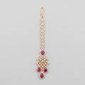 Crimson Bloom Tikka gold maang tikka with ruby teardrops and crystal chain