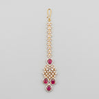 Crimson Bloom Tikka gold maang tikka with ruby teardrops and crystal chain