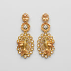 Hansini Drop Earrings matte gold-tone bird motif drop earrings on gray background