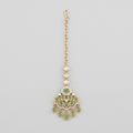 Kundan Pista Tikka gold maang tikka with mint green cabochons and teardrop dangles