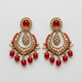 Jadau Ruby Earrings gold-tone chandbali drops with ruby center kundan crescent and red pearl fringe