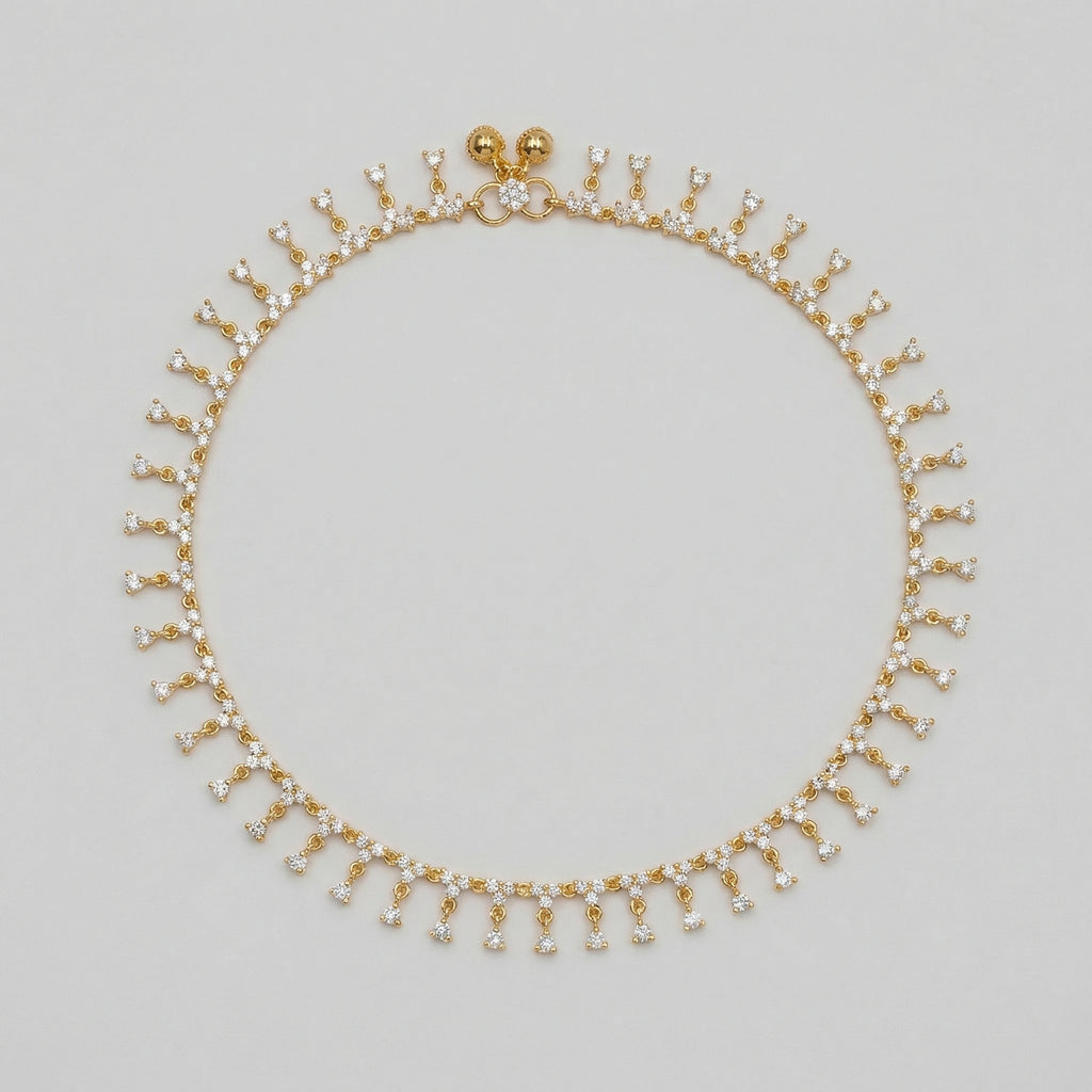 Roshni Anklet detail of clear stone drops and bell cluster
