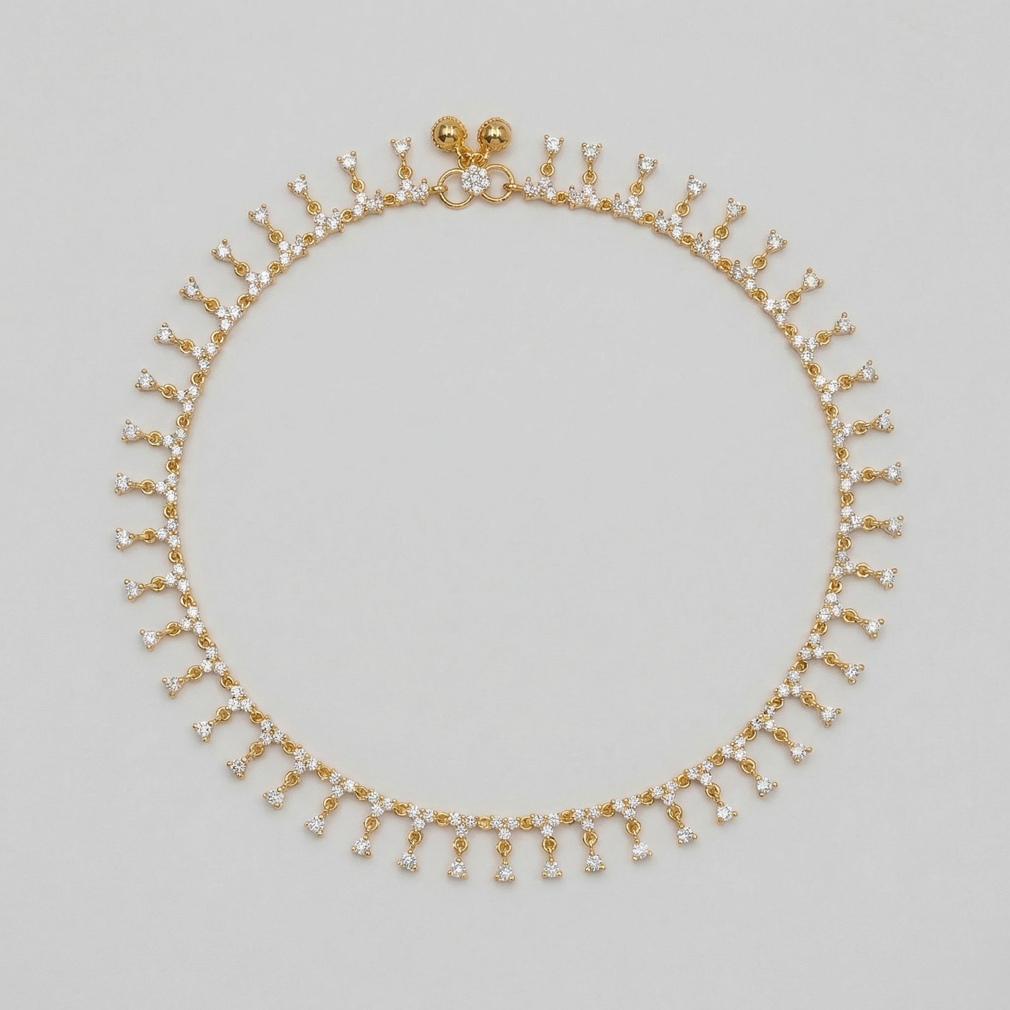 Roshni Anklet detail of clear stone drops and bell cluster