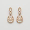 Polki Bloom Earrings gold-tone polki drops with mother-of-pearl inlay and crystal halos on gray background