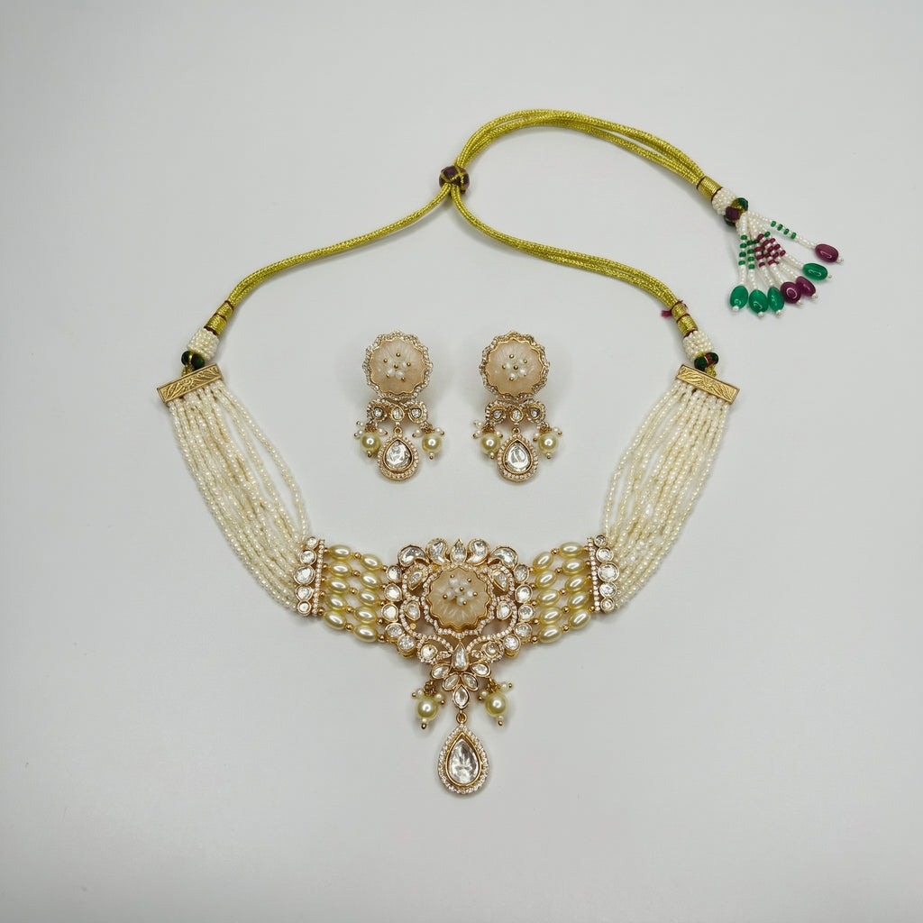 Kundan White Bead Necklace Set