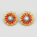 Manik Bloom Earrings gold-tone floral stud earrings with pearl center and red marquise petals