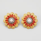 Manik Bloom Earrings gold-tone floral stud earrings with pearl center and red marquise petals
