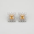 Citrine Square Earrings silver-tone square studs with golden citrine centers on gray background