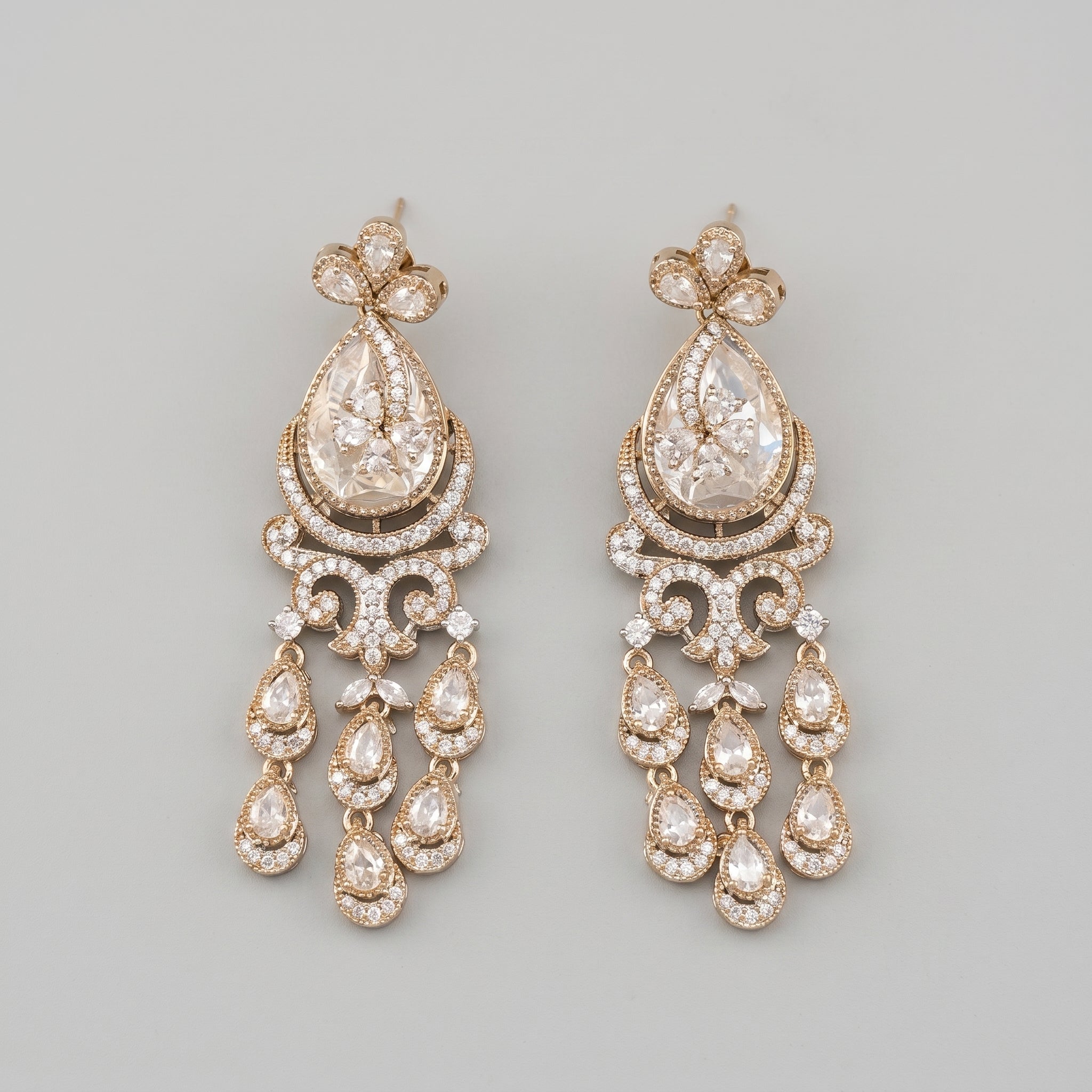 Apsara Teardrop Earrings gold crystal chandelier with teardrop dangles