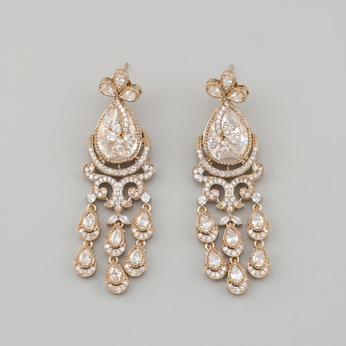 Apsara Teardrop Earrings gold crystal chandelier with teardrop dangles