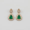 Panna Kiran Earrings gold emerald trillion drops with crystal halo