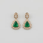 Panna Kiran Earrings gold emerald trillion drops with crystal halo