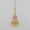Kundan Pearl Tikka gold chandbali maang tikka with octagonal crystal top and pearl drops