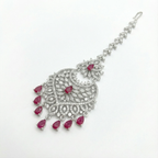 Moonfall Ruby Tikka detail of ruby-red center stones and seven bottom teardrop dangles