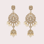 Champagne Polki Jhumka Earrings gold tiered polki jhumkas with champagne stones and pearl fringe