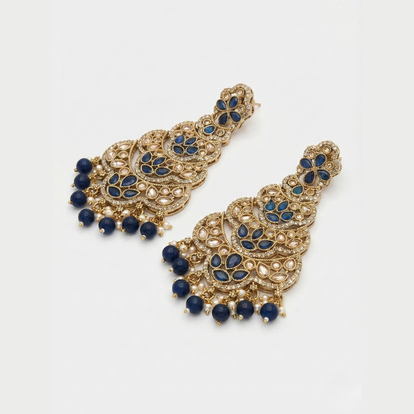 Midnight Blue Polki Drop Earrings