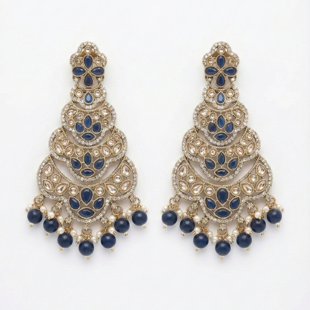 Midnight Blue Polki Drop Earrings gold-plated drop earrings for Indian bridal and festive wear