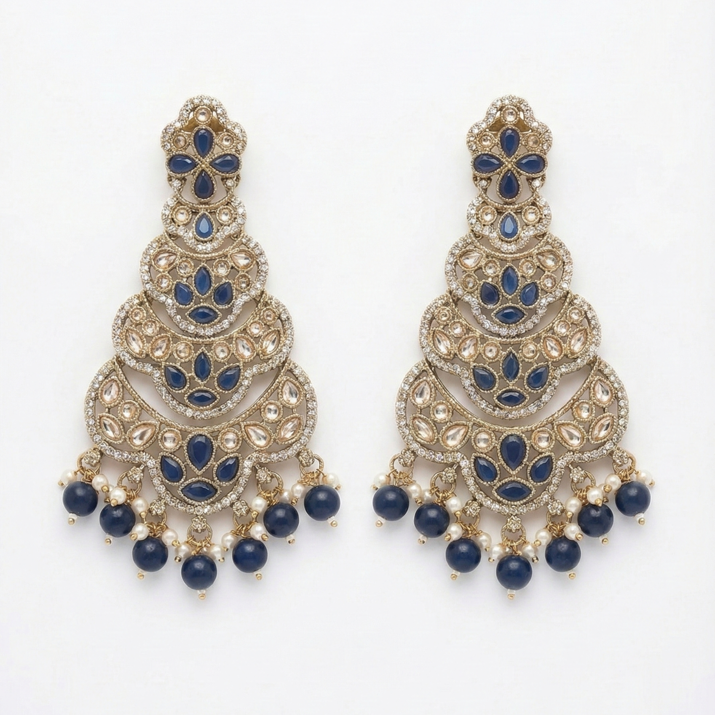Midnight Blue Polki Drop Earrings
