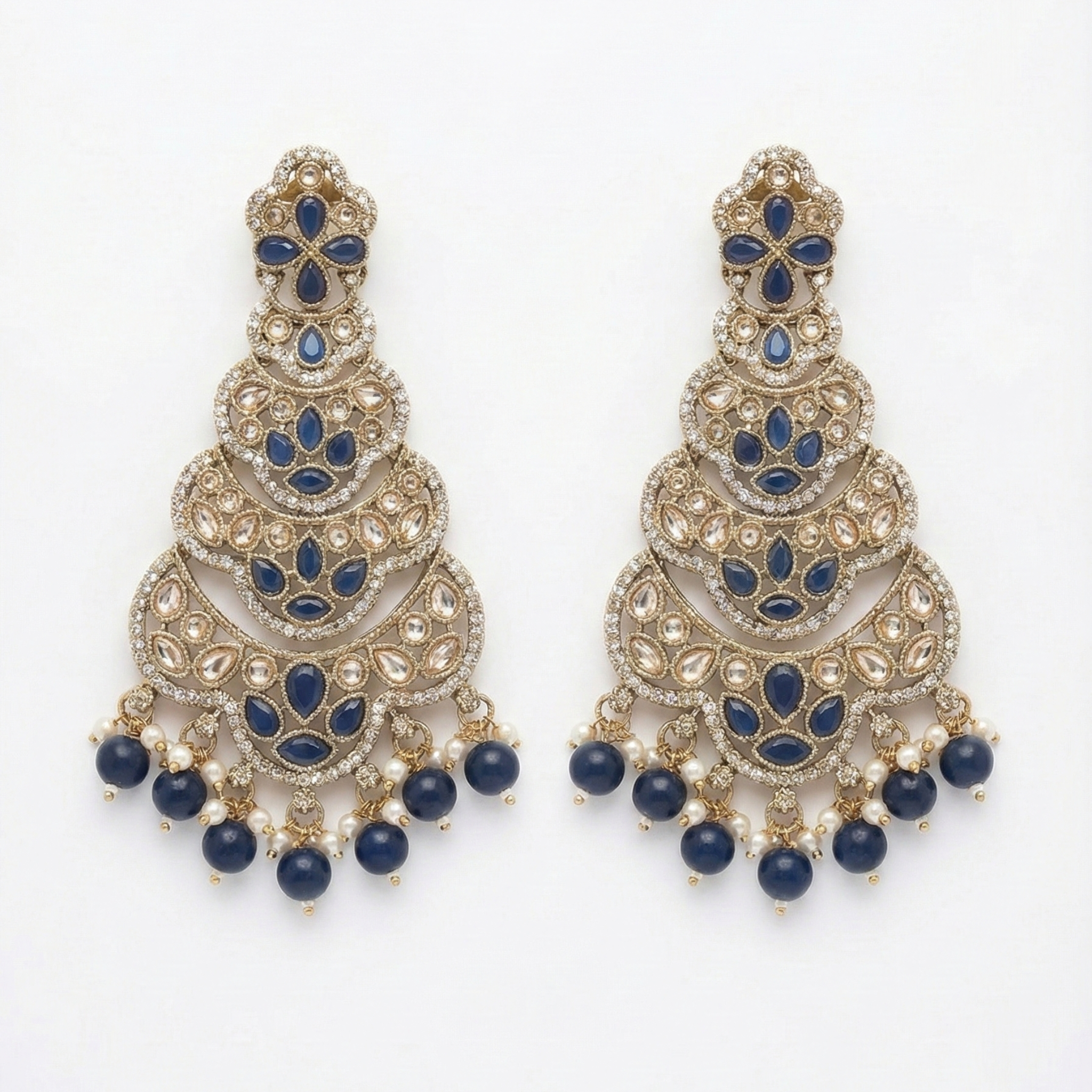 Midnight Blue Polki Drop Earrings gold-plated drop earrings for Indian bridal and festive wear