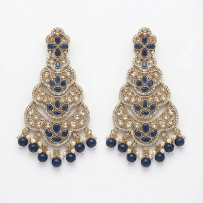 Midnight Blue Polki Drop Earrings