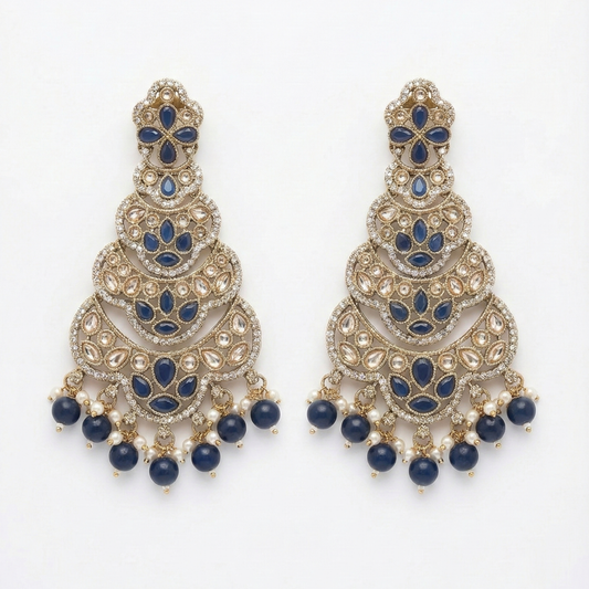 Midnight Blue Polki Drop Earrings