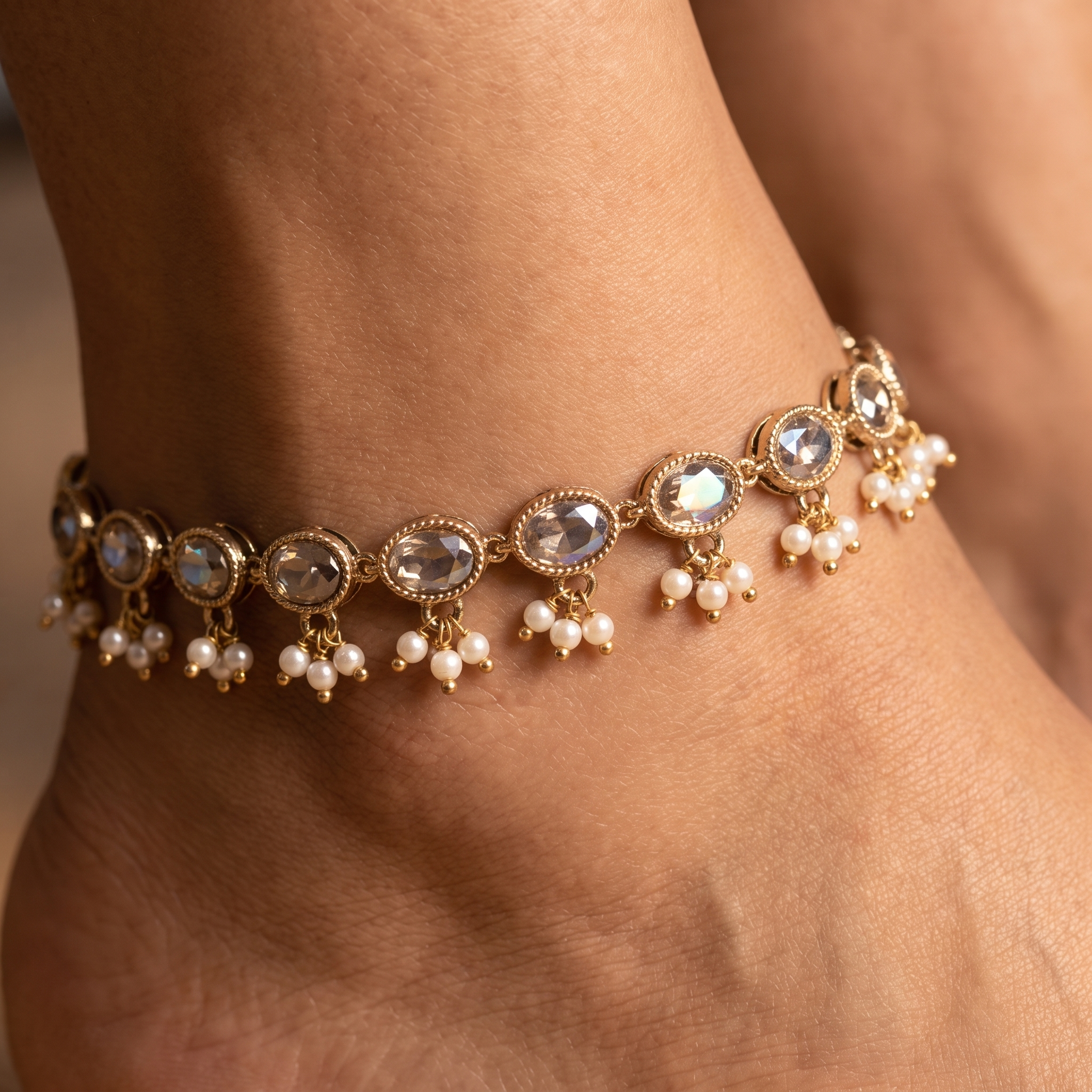 Oval Pearl Anklets