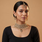 Zara Polki Necklace Set detail showing crystal polki motifs and pearl fringe