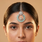 Aqua Star Tikka detail showing aqua oval stone ring and center star motif inside open circle