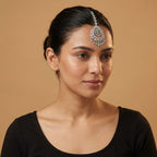 Zara Mint Tikka detail showing marquise crystal chain, mint floral center, and seven green teardrop drops