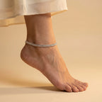 Starlight Anklet detail showing linked square stones and polished silver finish
