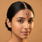 Crimson Bloom Tikka detail showing marquise crystal stem and red stone halos