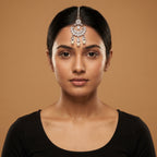 Chandani Pearl Tikka detail showing pave crescent and pearl fringe drops