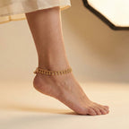Apsara Ghunghroo Anklet detail of ribbed shell dangles and bell accents