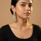 Panna Cascade Earrings detail showing stacked tiers and pearl fringe