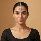 Crystal Drop Tikka detail showing chandelier pendant and five pear crystal teardrop dangles