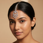 Rani Crystal Tikka detail showing arched pear center crescent tier and five drops