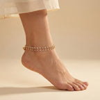 Roshni Anklet detail of clear stone drops and bell cluster